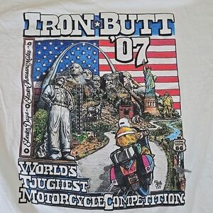 Iron Butt Motorcycle Rally 07 Shirt Men Large‎ White Short Sleeve Pullover Biker